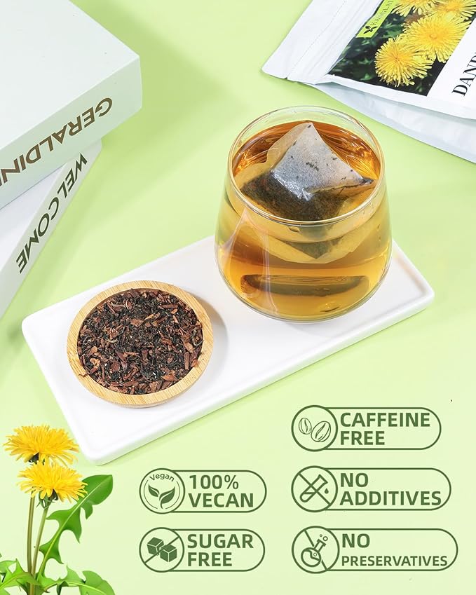 60 Teabags - Dandelion Leaf & Root Tea Bags, Natural Herbal Tea for Liver & Kidney Health, Supports Digestion & Boosts Immune System - Caffeine-Free, Non-GMO, No Additives