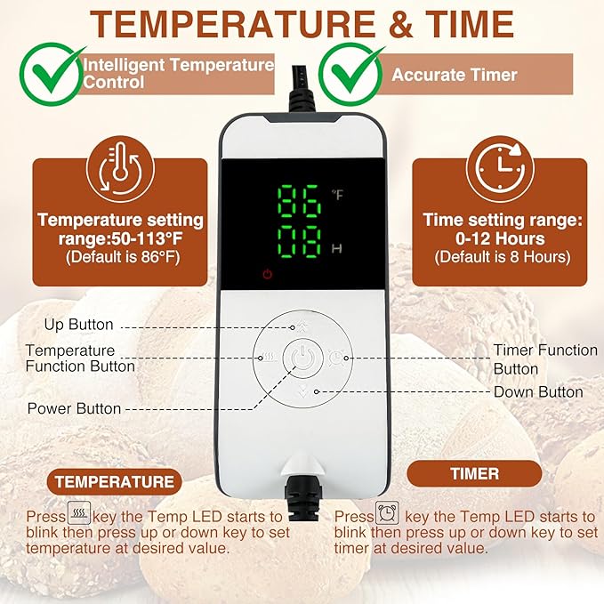 Digital Kombucha Heating Wrap with Precise Temperature Control and Timer Function - Kombucha Starter Kit, the Ideal Fermentation Heating Pad for Kombucha and Sourdough