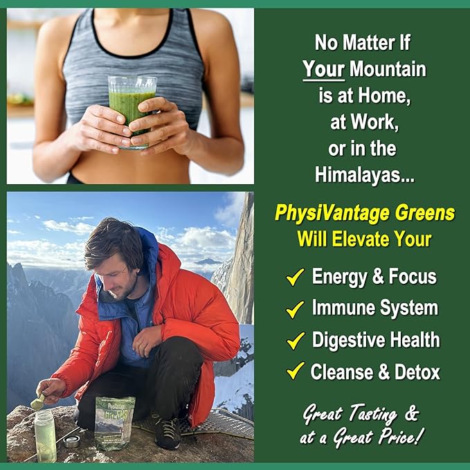 PhysiVantage - Organic Greens Powder - Helps Support Energy, Immunity, & Digestive Health - Prebiotics, Probiotics, Post-biotics - Natural Detox - Vegan - 25 Servings