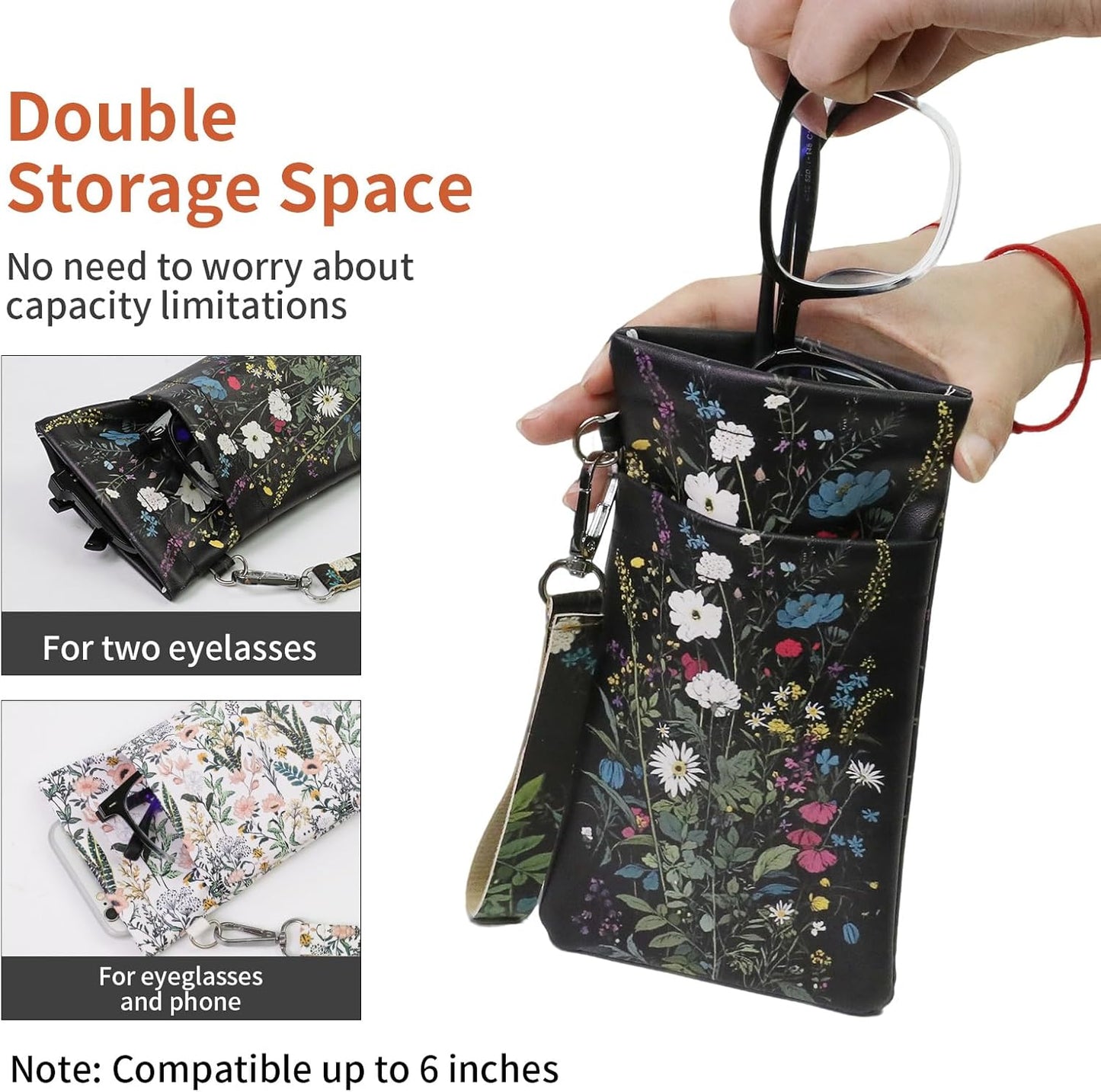 Double Eyeglass Case Soft Dual Glasses Case for Women Men Travel Squeeze Top Sunglasses Cases Eyeglasses Pouch