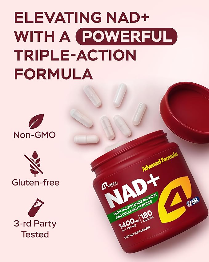 NMNH Supplement Alternative - NAD Supplement 1400mg Supports Healthy Aging Complex with Nicotinamide Riboside, Collagen Peptides - Powerful NAD+ Formula for Cellular Energy (180 Capsules)