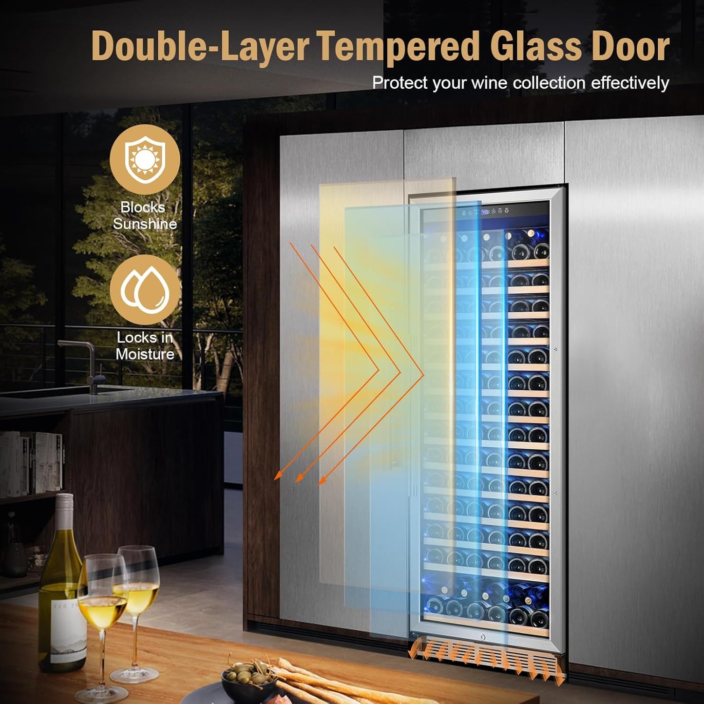 Wine Fridge Freestanding,173 Bottles 24 Inch Wine Cooler Refrigerator, Tall Wine Fridge with Compressor Low Noise Fast Cooling, Wine Cellar with Upgraded Door Handle Sliding Rail Shelves
