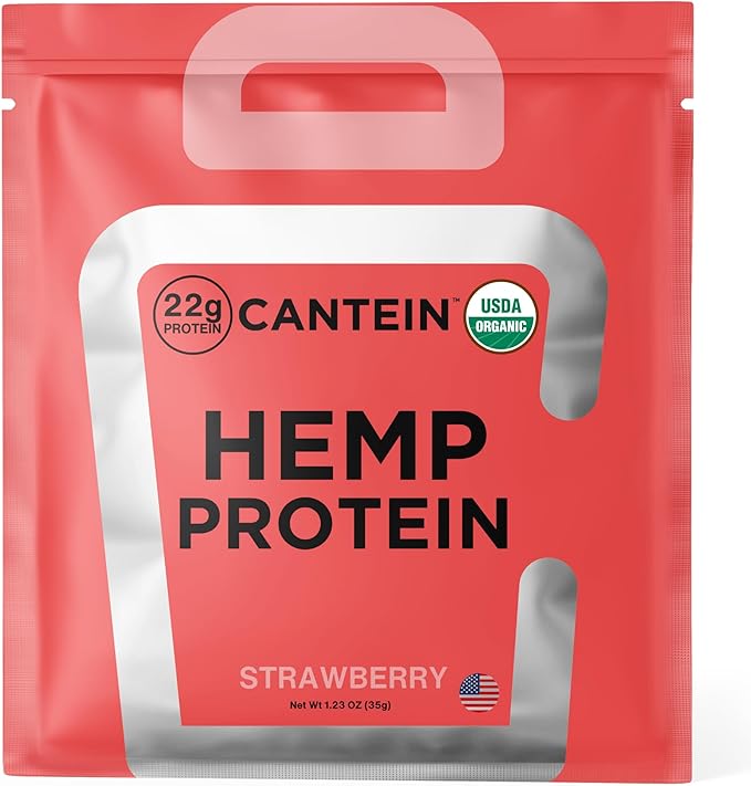 Organic Hemp Protein Powder, Plant Based and Vegan Protein Shake, Lactose and Dairy Free, Gluten Free, Clean and Natural- Strawberry (1 Serving)