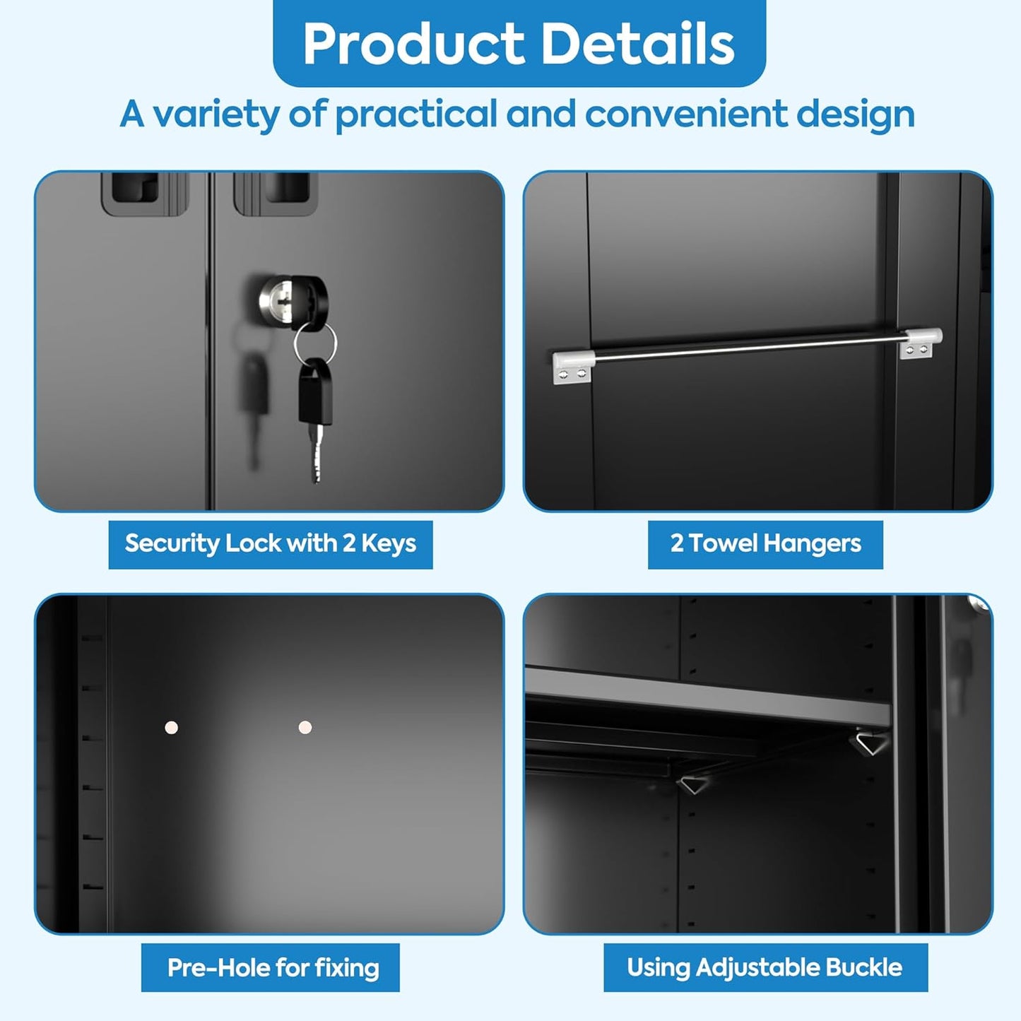 SUXXAN Broom Closet Storage Cabinet with13 Hooks and Hanging Rods, 71" Heavy Duty Cleaning Cabinet for Garage, Laundry Room