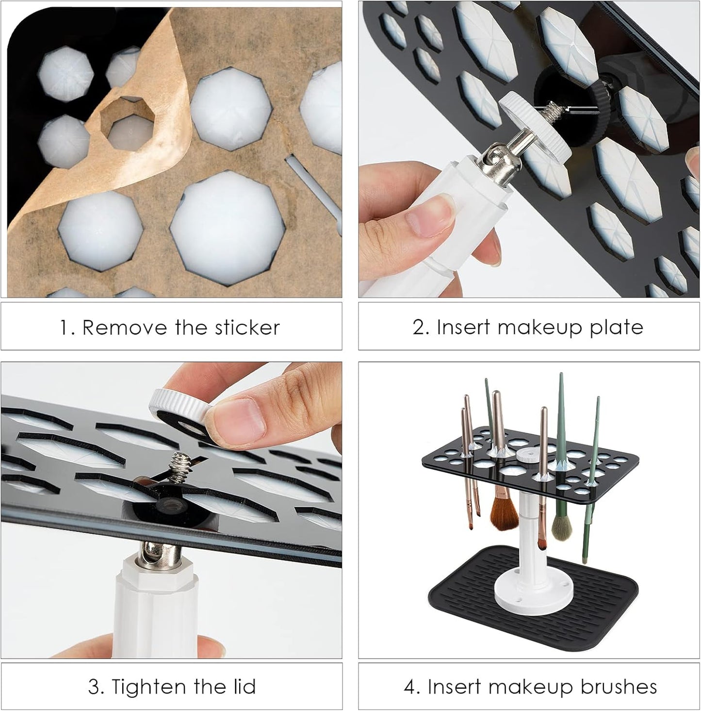 Makeup Brushes Drying Rack with Silicone Mat, 26 Holes Acrylic Brush Holder Stand Tree Tray, Adjustable Makeup Brush Holder