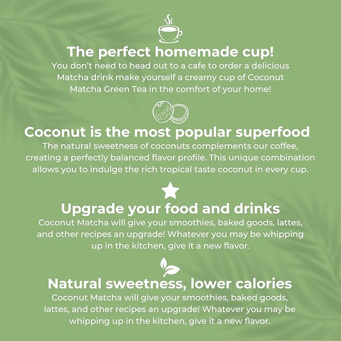 CAcafe Coconut Matcha - Instant Japanese Health Drink - Creamy & Sweet - Hot or Iced Green Tea Latte Mix - New Look, Reduced Sugar - Non-GMO - No Artificial Flavors or Colors | 6-Pack