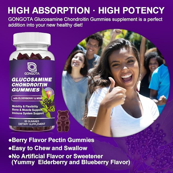 Glucosamine Chondroitin Gummies - 2- Pack, Extra Strength 1500mg Glucosamine with MSM & Elderberry, Flexibility Support, Best Cartilage & Immune Support Supplement for Men and Wome - 180 Gummies