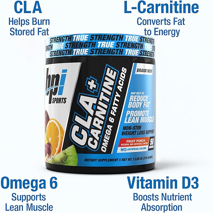 BPI Sports CLA+Carnitine – CLA L Carnitine & Linoleic Acid – L Carnitine Supplement for Weight Loss, Metabolism & Lean Muscle – Caffeine Free – Fruit Punch – 50 Servings – 12.34 oz