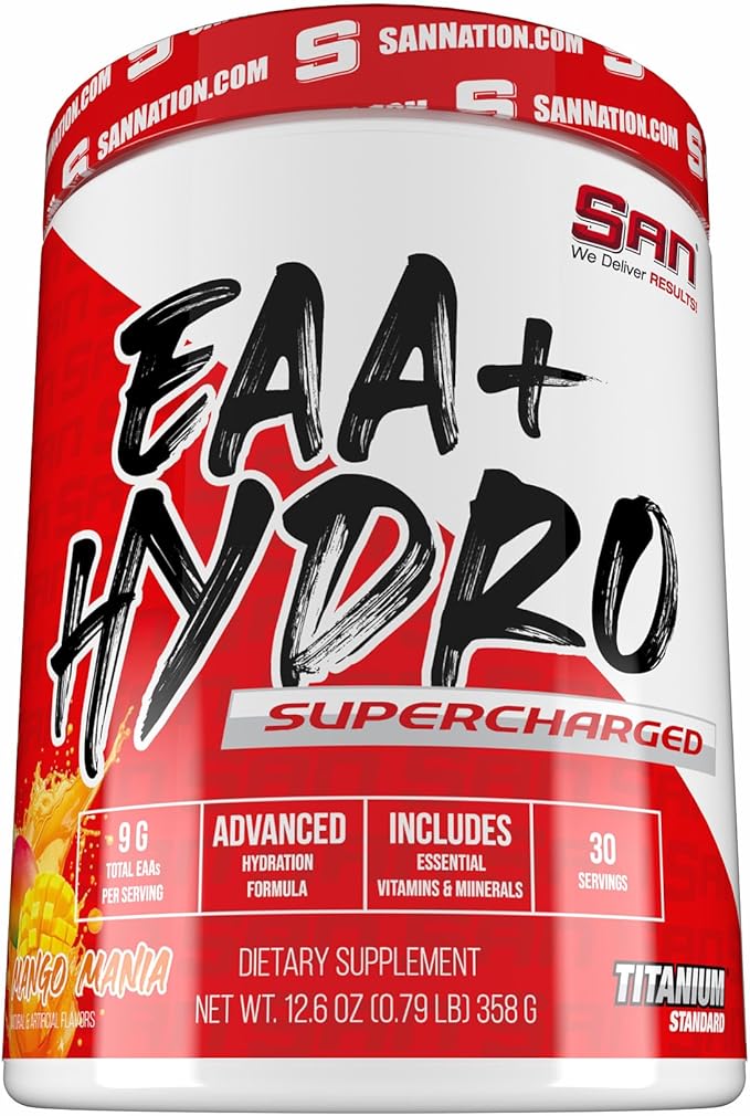 SAN EAA Hydration | EAAs + BCAA| Muscle Recovery & Intra | 9G Essential Amino Acids + Electrolytes | Mango Mania 30 Serving