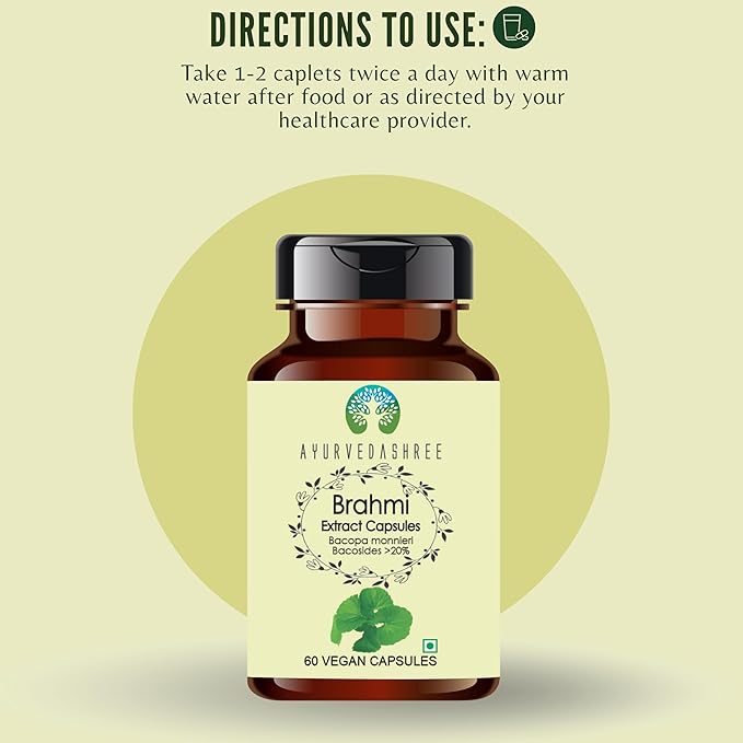Brahmi Extract 500mg - 60 Vegetarian Capsules|Bacopa Monnieri Bacosides| All Natural | 100% Vegan | Gluten-Free | GMP Certified