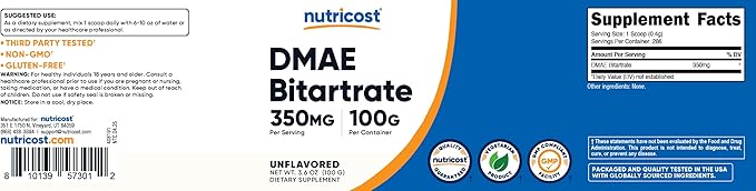 Nutricost Pure DMAE-Bitartrate Powder 100 Grams