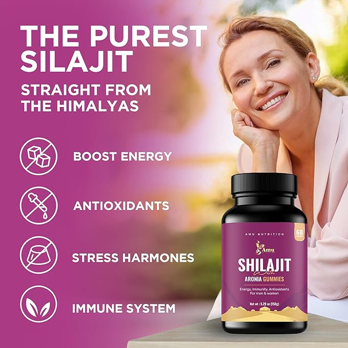 Shilajit Gummies for Men & Women with Aronia Berries (60 Count (Pack of 1), Aronia Berries)