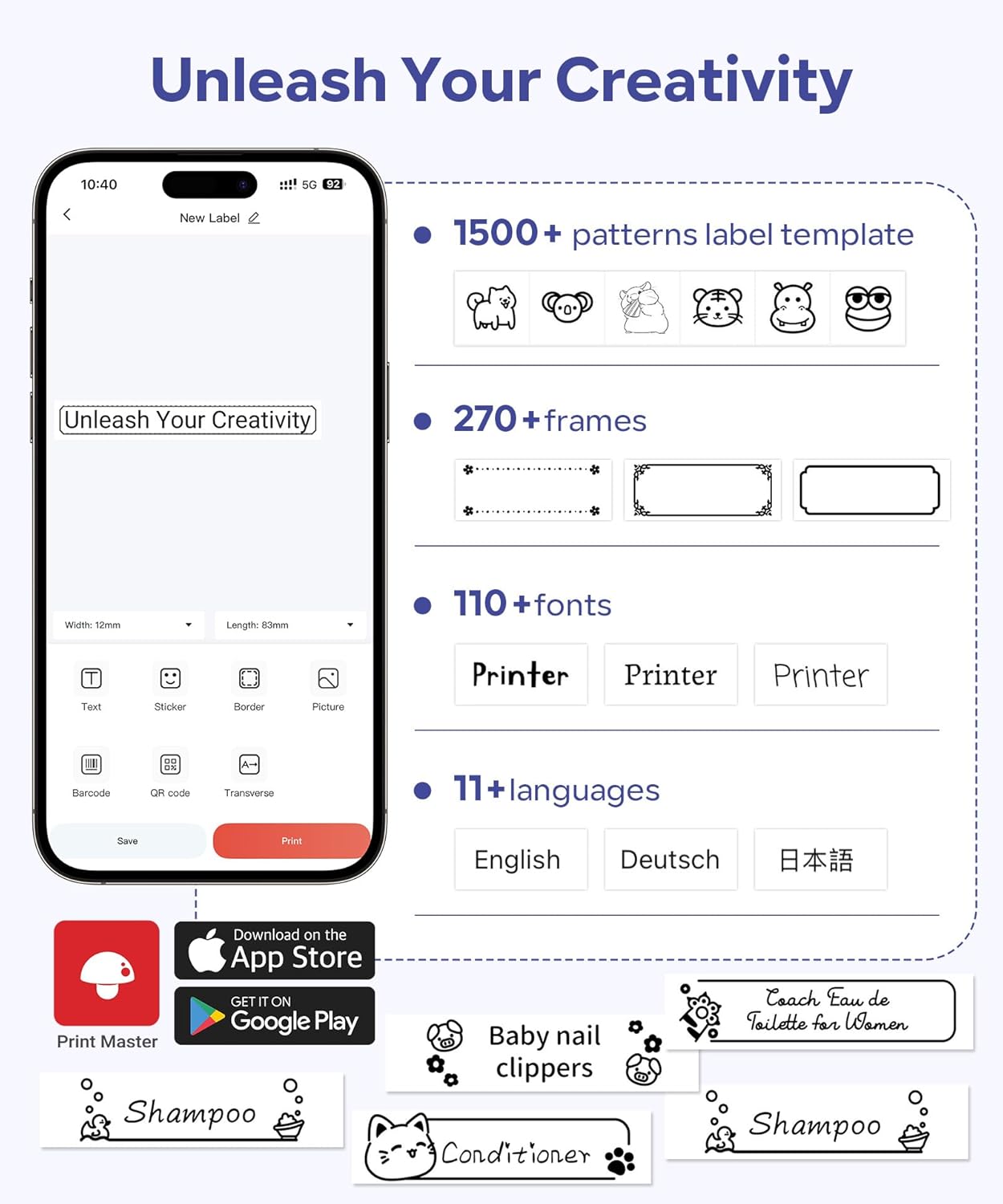 M950 Label Maker, Rechargeable Backlit Portable Bluetooth Labeler Machine with Tapes, Inkless Label Printer for 12mm Name-Tags/Daycare-Labels/File-Labels, Teacher Gifts, School Office Supplies