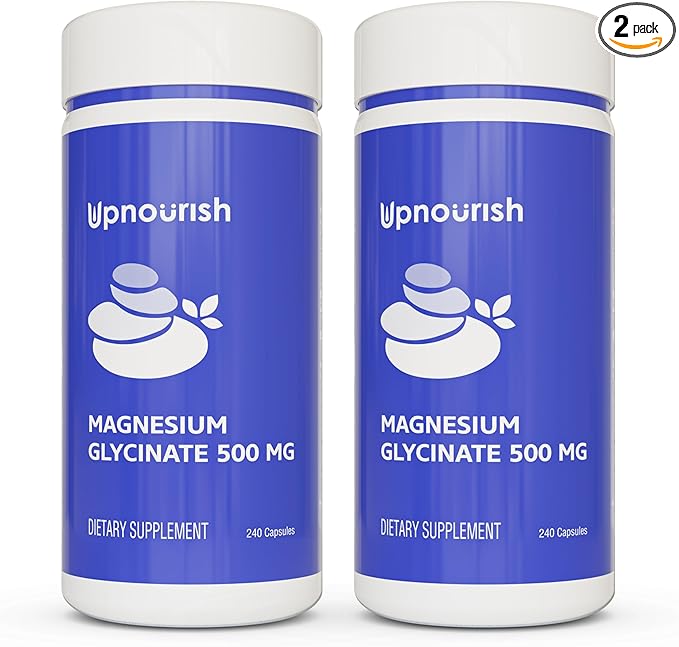 UpNourish Chelated Magnesium Glycinate 500mg Capsules - Magnesium Chelate for High Absorption - Pure Magnesium Supplement for Calm, Leg Cramps, Muscle Relaxation 480 Capsules