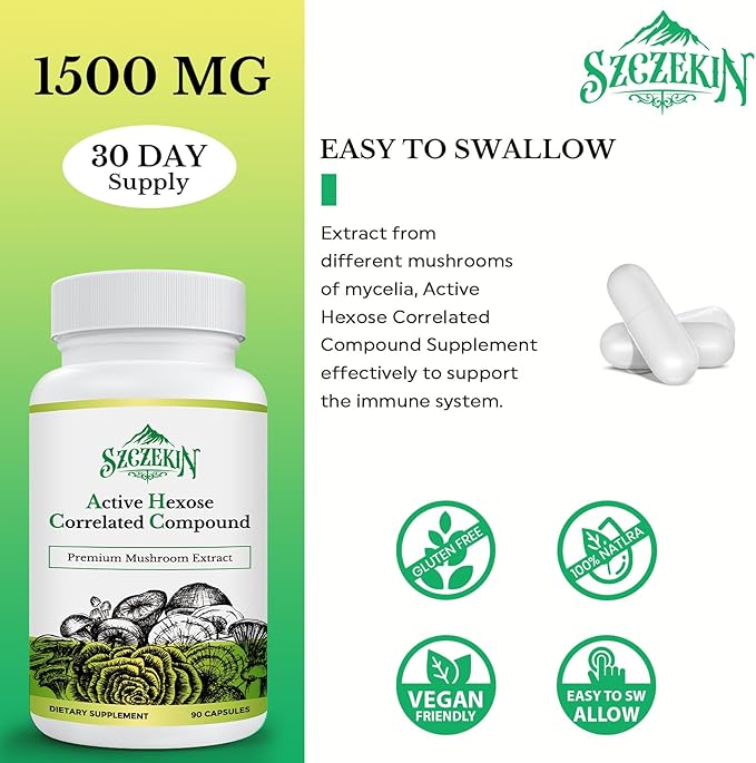Active Hexose Correlated Compound 1500 mg Supplement, Natural 8 Mushroom Extract Supplement, Immune System, Liver Function, Natural Killer and T Cells Activity, 90 Veggie Capsules