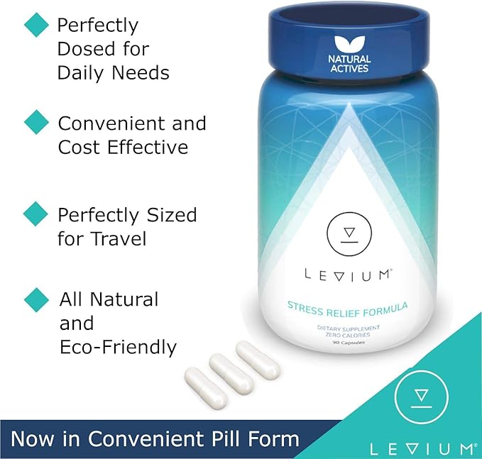 Levium Maximum Strength Stress Relief Supplement | Calm and Mood Support Supplement with KSM-66 Ashwagandha, GABA, L-Theanine, Magnesium | 90 Capsules, 30 Day Supply