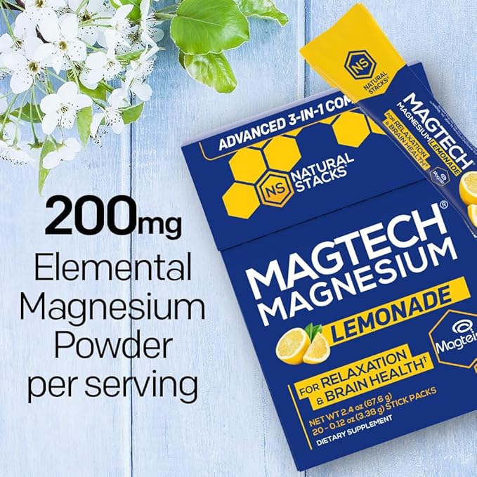 NATURAL STACKS Magtech Magnesium Drink Mix + APIGENIN+ Supplement Bundle - Supports Relaxation, Brain Health & Sleep* - 80 Servings