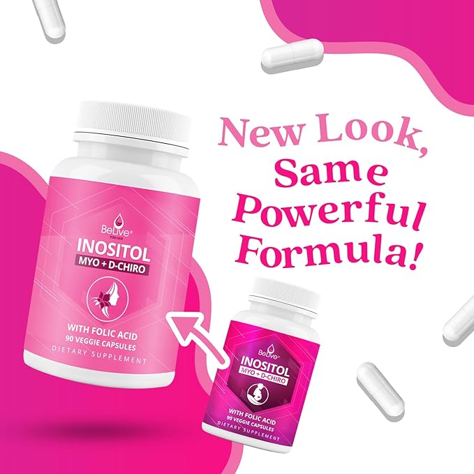 BeLive Myo-Inositol & D-Chiro Inositol Supplement – 2 Pack – 90 Capsules Each – 40:1 Ratio with Folic Acid for Women