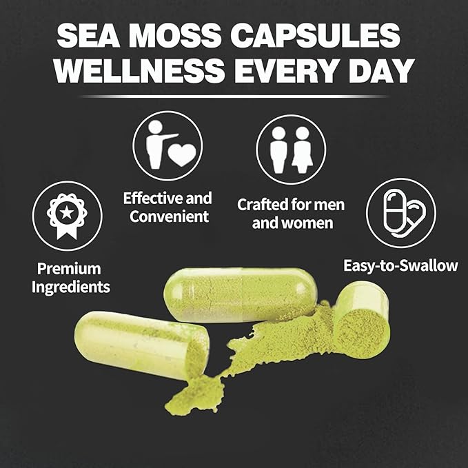 Sea Moss Capsules with Black Seed Oil, Ashwagandha for Immune System, Skin, Energy Sea Moss Supplement