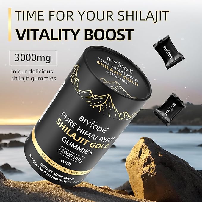 Pure Himalayan Shilajit Gummies: Rich in Ashwagandha, Gaulshura, Fulvic Acid, 85 Micronutrients. Suitable for Men. No Added Sugar. Non-GMO. 100% Natural Organic. 60 Gummies.