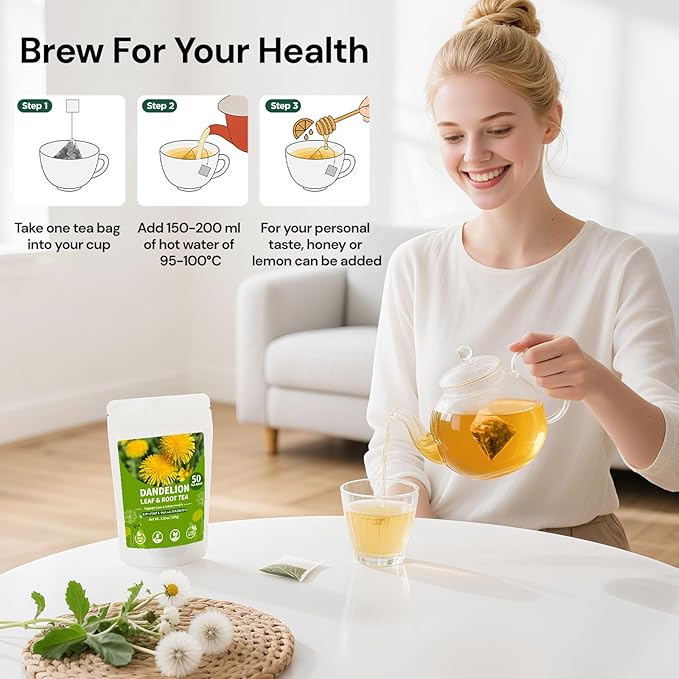 Dandelion Leaf and Root Tea bags, Natural Chinese Detox Herbal Dandelion Tea Support Liver & Kidney Health and Promote Digestion Te De Diente De Leon, Caffeine Free (100 Teabags)