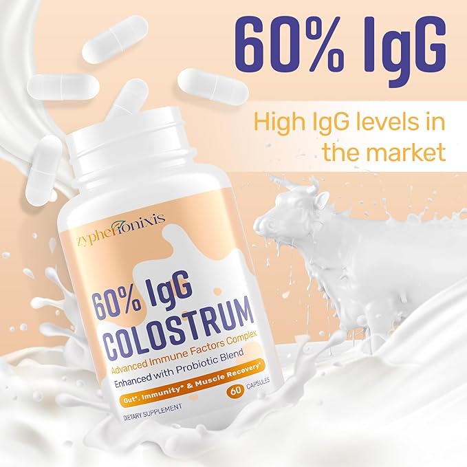 Bovine Colostrum Supplement Capsules 1300mg – Ultra-High 60% IgG + Lactoferrin & Probiotics – Gut, Joint & Immune Wellness – Swiss Grass-Fed Colostrum – 120 Capsules