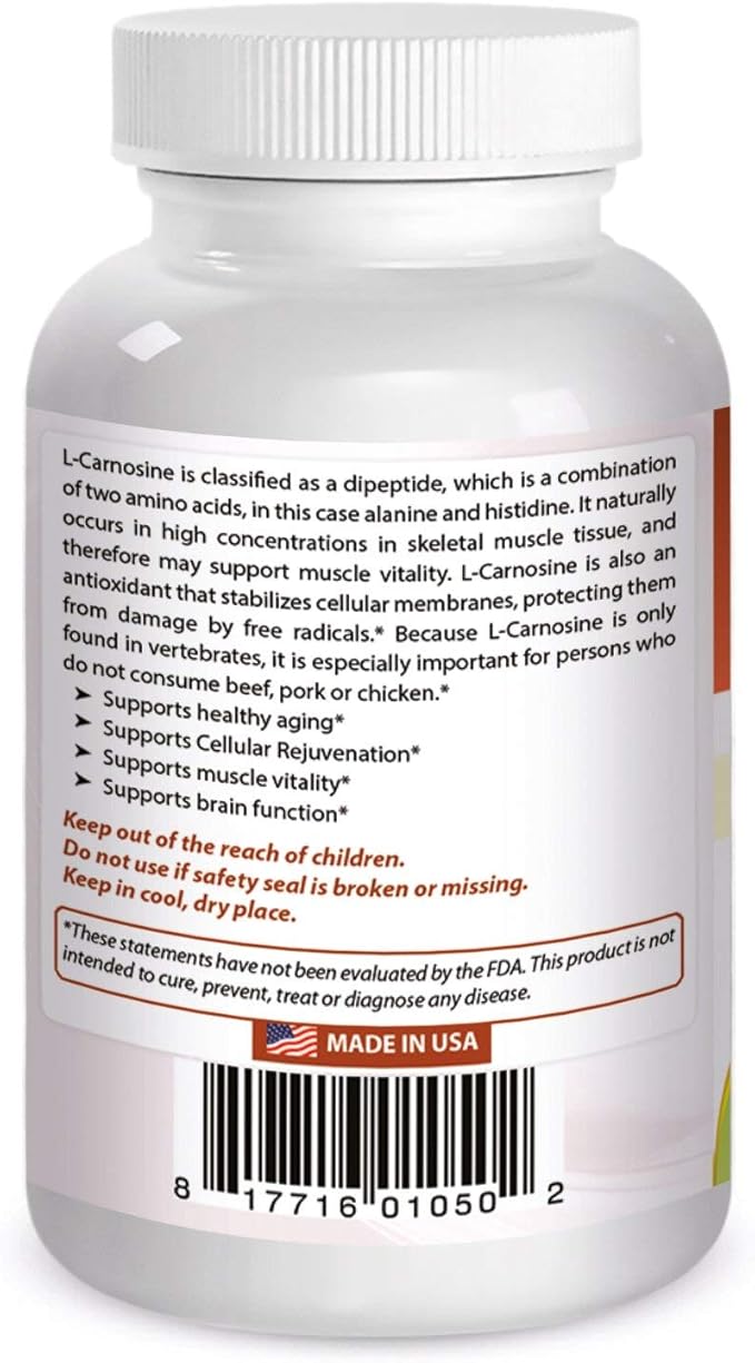 Best Naturals L-Carnosine 500 mg 100 Vcaps (100 Count (Pack of 1))