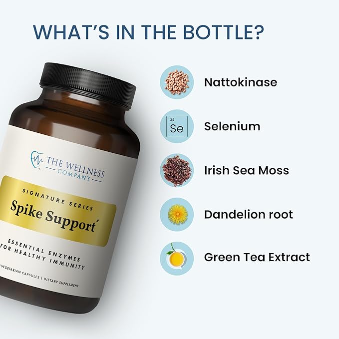 The Wellness Company Spike Support - Detox, Immune Health, Blood Flow, Anti-Clotting - Nattokinase, Dandelion Root, & Black Sativa | 120ct (2 Month Supply)