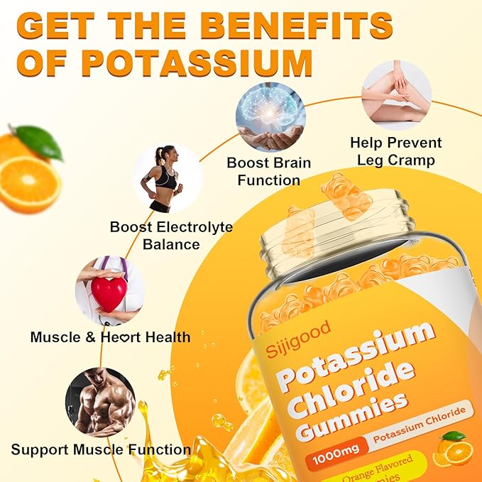 Sugar Free 2 Pack Potassium Gummies, Potassium Chloride 1000mg for Adults, Potassium Supplement for Women & Men, Electrolyte Balance, Prevent Leg Cramp, Support Muscle & He♡rt Health, 120 Count