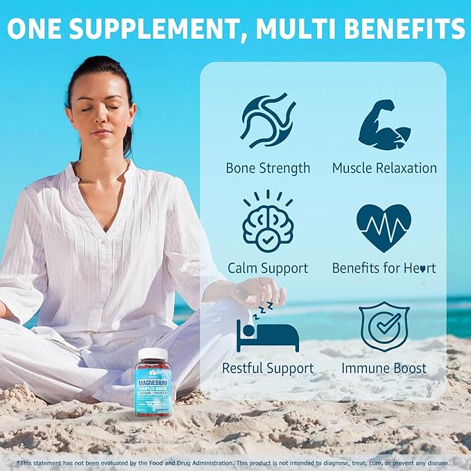 Sugar Free Magnesium Gummies for Women Men 400mg, 8 Forms of Magnesium Glycinate, Citrate, Malate & More - Calm Magnesium Complex Gummies Supplement with Magnesium Ashwagandha, D3, B12 for Relax,Vegan