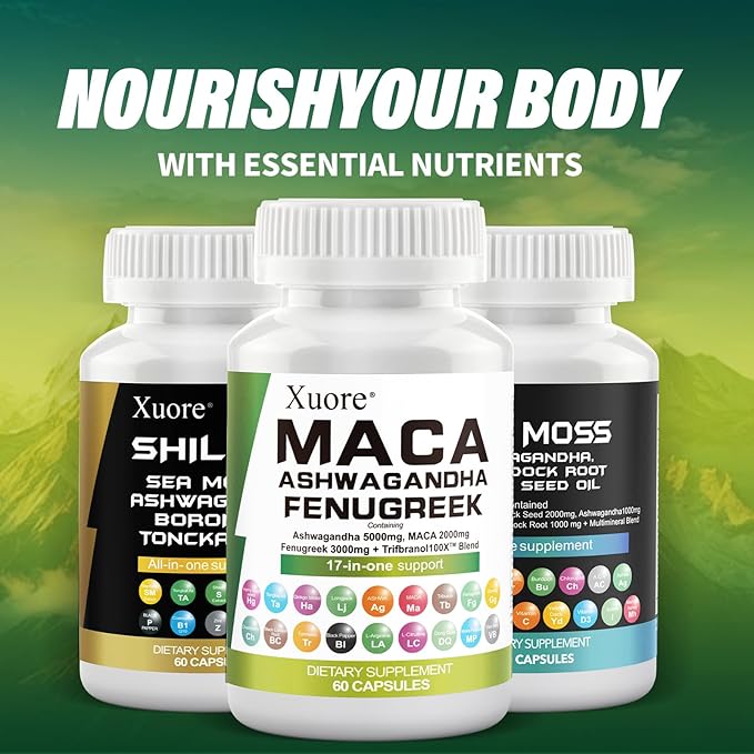Sea Moss, Black Seed Oil, Ashwagandha, Ginger, Shilajit, Rhodiola Rosea, Panax Ginseng, Maca Root, Fenugreek, Trifibranol100X,All in 1 Supplements (1 Pack)