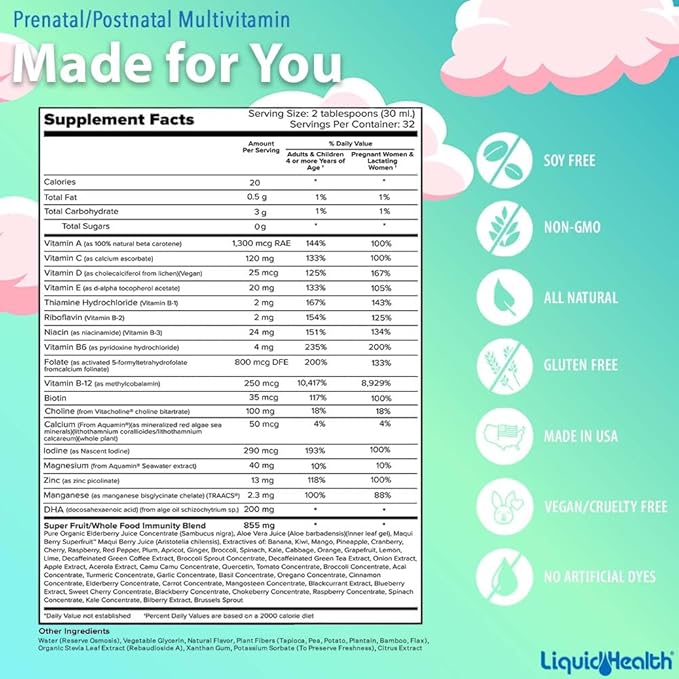 LIQUIDHEALTH Complete Multiple & Prenatal/Postnatal Multiple Liquid Vitamin Bundle - Adult Daily Multivitamins for Men & Women, Immune Support, Pregnancy Vitamins for Mom & Baby - USA Made, Vegan