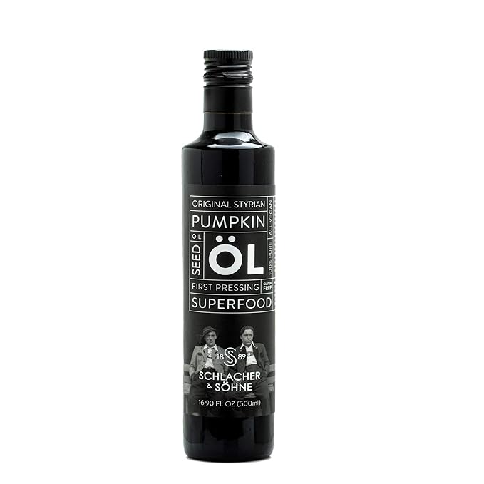 Schlacher & Söhne Styrian Pumpkin Seed Oil: 100% Pure, Cold Pressed, Non GMO, Gluten Free, Vegan, May Helps in Hair Growth, Made in Austria (500 ml, 16.9 FL OZ)