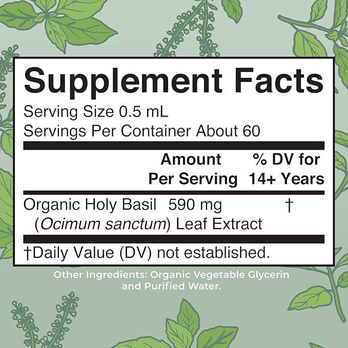 MaryRuth Organics Holy Basil Sugar Free | Tulsi Holy Basil Herbal Liquid Drops | Antioxidant | Cognitive Function | Digestive Support | Energy Levels | Vegan | Non-GMO | 1 Fl Oz