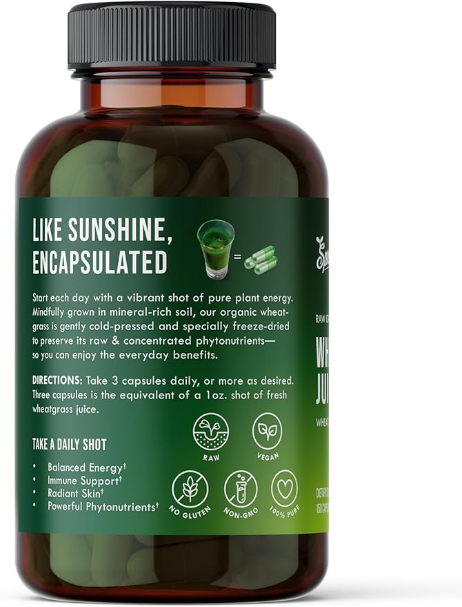 Organic Wheatgrass Juice Powder Capsules by Sproutman - 100% Pure Wheatgrass - Aids Digestion - High in Vitamins, Antioxidants, Chlorophyll, Enzymes, Minerals & Energy (150 Pills)