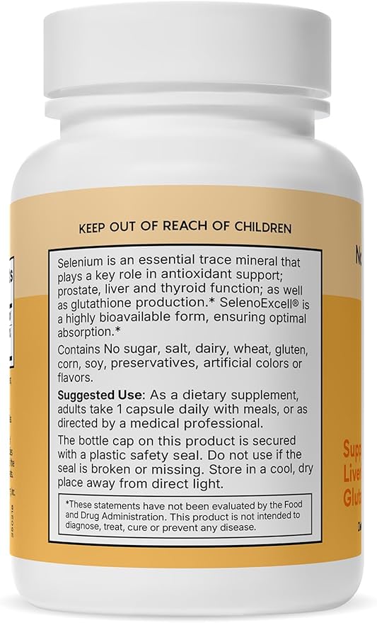 Natural Wellness Organic Selenium 200 mcg – SelenoExcell for Antioxidant, Thyroid, and Metabolism Support – 60 Capsules, 60-Day Supply