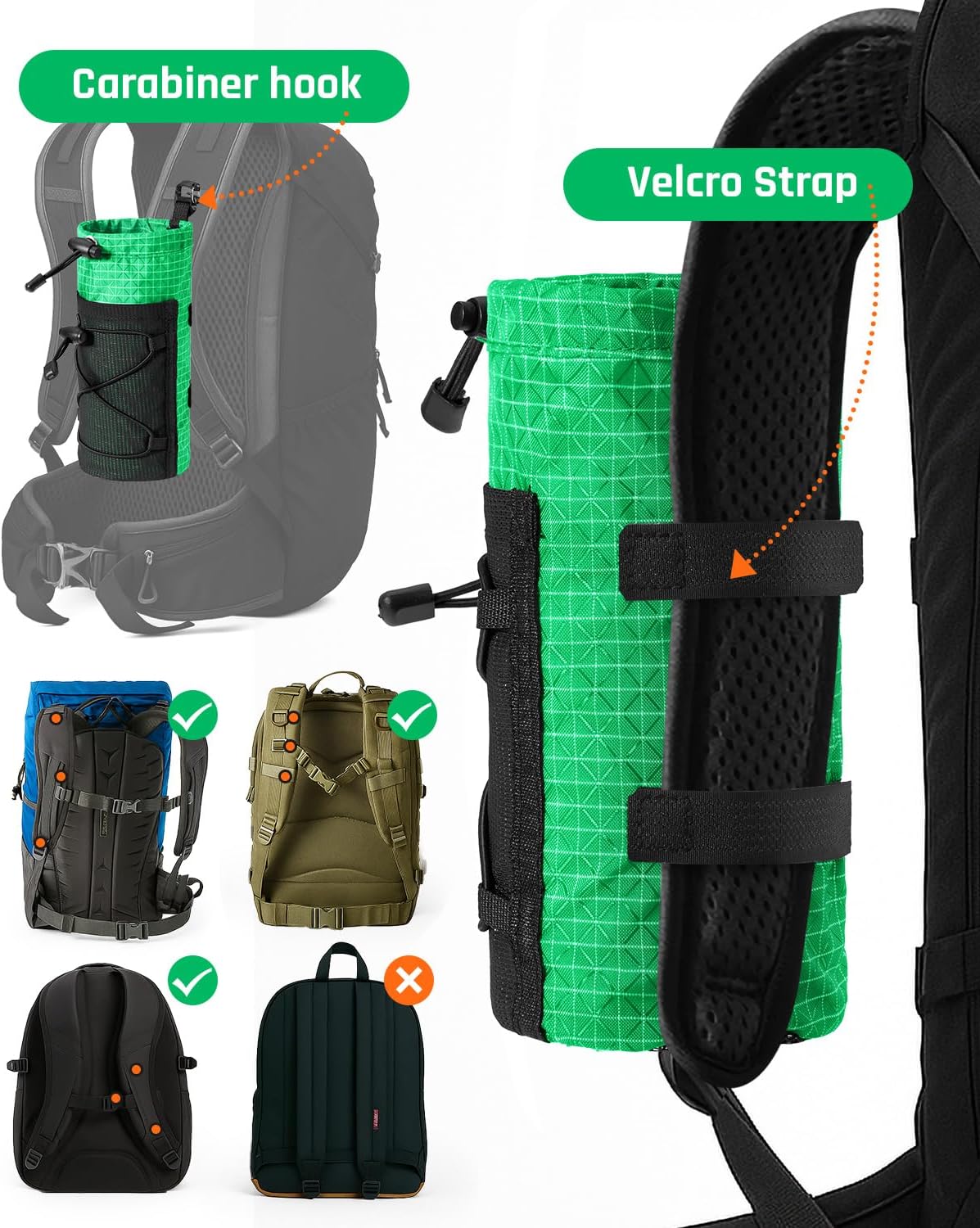 Large Water Bottle Holder Pouch Bag, Backpack Water Bottle Holder Mesh Bag Carrier Fits for 10-48oz Bottles, Heavy-Duty Water Bottles Holder Accessories for Hiking, Sports, Travel, Outdoor