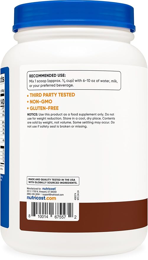 Nutricost Grass-Fed Whey Protein Concentrate (Chocolate) 2LBS - Undenatured, Non-GMO, Gluten Free, Natural Flavors