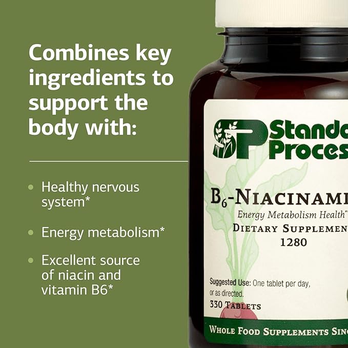 Standard Process Inc. B6-Niacinamide - Energy Metabolism, Heart Health, and Digestion Supplement with Vitamin B6, Niacin, Ascorbic Acid, Reishi Mushroom, Shiitake Mushroom - 330 Tablets