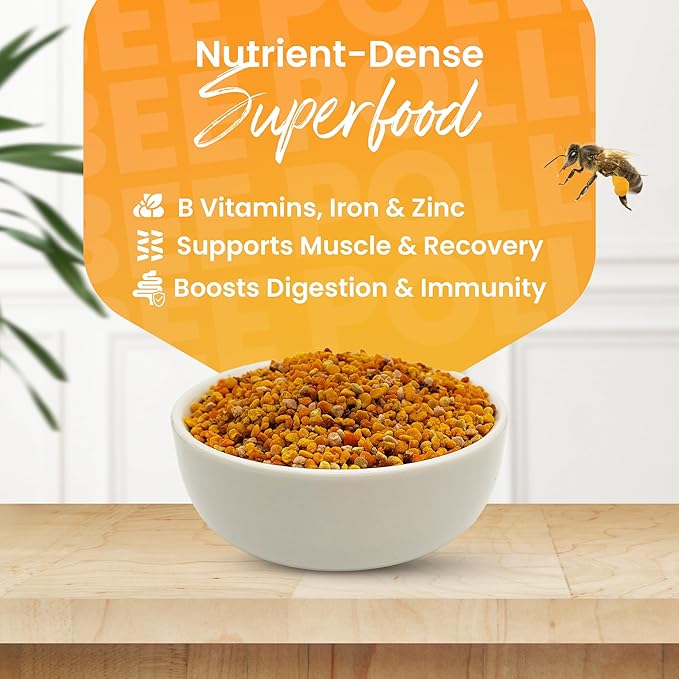 Bee Pollen Supplement 100% Natural Raw Bee Pollen Granules Fermented Pollen Multivitamin, Probiotic Superfood, Vital Proteins, Amino Acids, Immune Support &Energy 5.2 oz