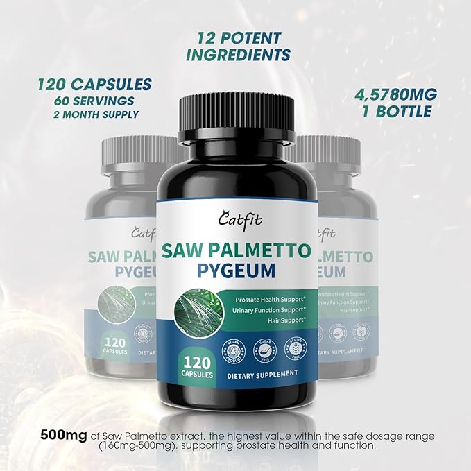 Saw Palmetto for Men – Prostate Health & Urinary Support & DHT Blocker, Hair Health with Biotin 6000mcg, Pumpkin Seed Oil, Pygeum & Lycopene – Energy & Vitality Formula, 120 Capsules