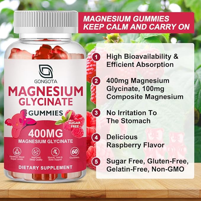 Magnesium Glycinate Gummies 400 mg with 100 mg Composite magnesium - Chelated Magnesium Potassium Supplement with Vitamin D, B6 Supports Calm, Sleep, Memory & Muscle Cramps,Sugar Free - 180 Gummies