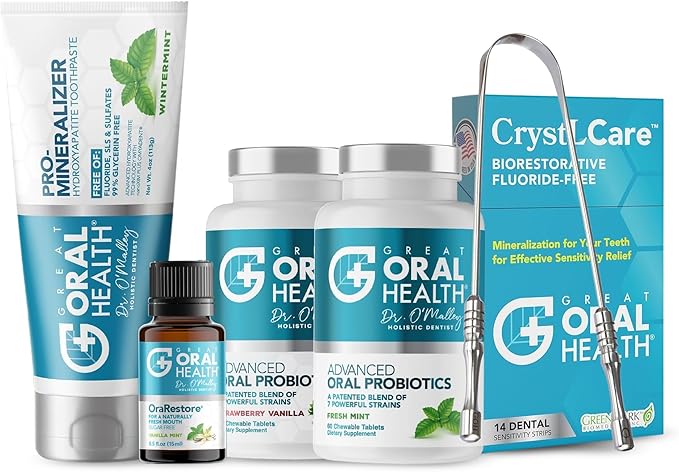 Dental Care Kit 6-In-1 Oral Hygiene Products for Adults: Oral Probiotics for Teeth & Gums, Nano Hydroxyapatite Toothpaste, Natural Breath Freshener Oil, Tooth Sensitivity Treatment & Tongue Scraper