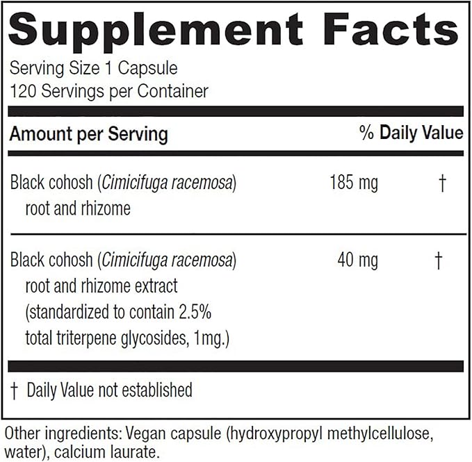 Vitanica Black Cohosh, Cimicifuga Extract Plus, Vegan, 120 Capsules