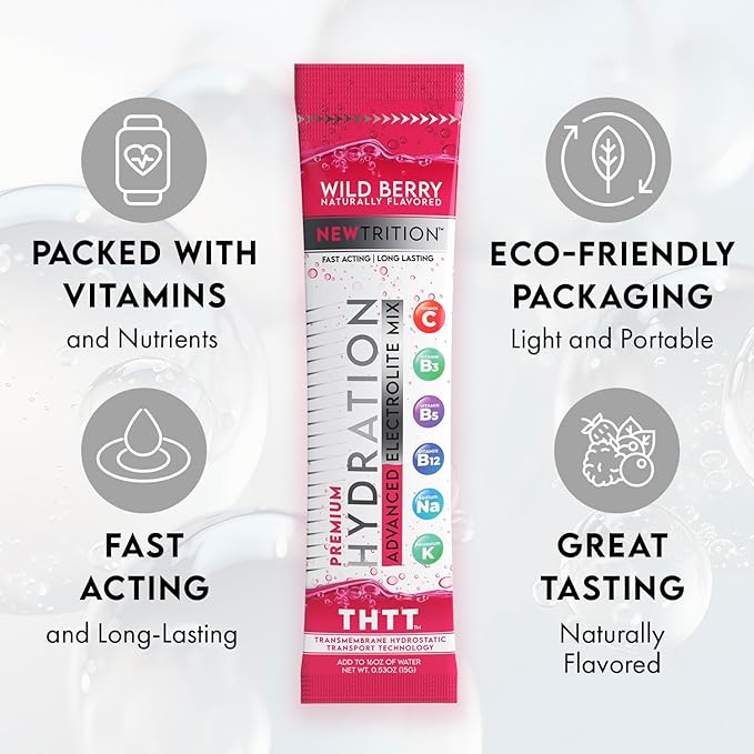 Hydration Powder, Electrolyte Powder Packets, Naturally Flavored Hydrating Packets for Water, Fast Acting Electrolytes with Vitamins, Lime, Strawberry, Orange, Wild Berry, 48 Servings