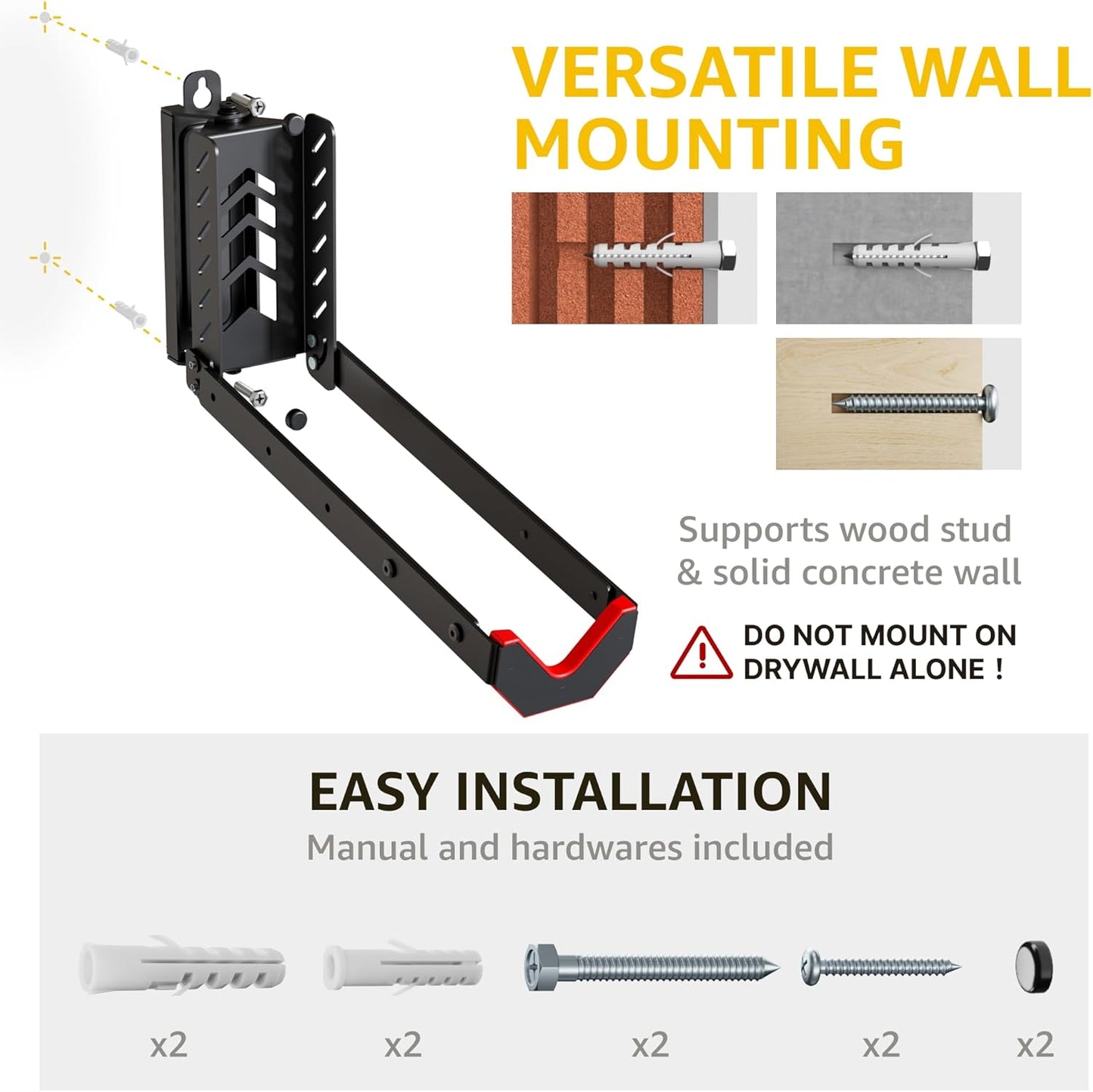 monTEK Swivel Bike Wall Mount, No Heavy Lifting Required Bike Wall Mount, Bike Hangers for Garage, Space-Saving Bike Rack Garage, Easy to Load and Unload, Bike Hanger Can Hold Up to 77 lbs, 2 Pack