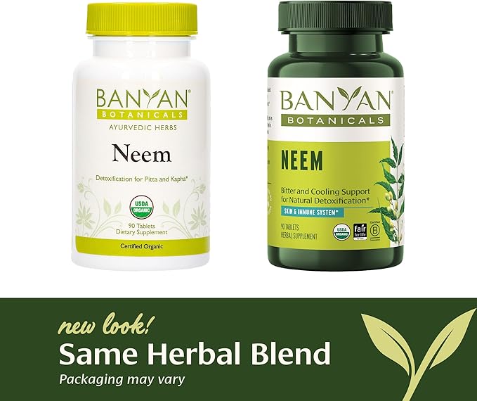 Banyan Botanicals Neem Tablets – Organic Neem Leaf (Azadirachta Indica) – Supports Natural Detoxification, Healthy Skin, and Immune Health* – 90 Tablets – Non-GMO Sustainably Sourced Vegan