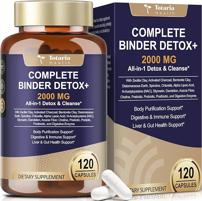 2000MG All-in-1 Detox Binder, Activated Charcoal, Zeolite, Bentonite Clay, Alpha Lipoic Acid, 7-Layer Detox & Cleanse Supplement, Liver & Gut Support, 120 Counts
