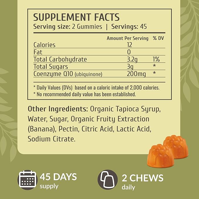HERBAMAMA CoQ10 Gummies - 200mg Coenzyme Q10 for Antioxidant Support - Vegan, Non-GMO Daily Energy Support Supplement - 90 Pectin-Based Banana-Flavored Chews