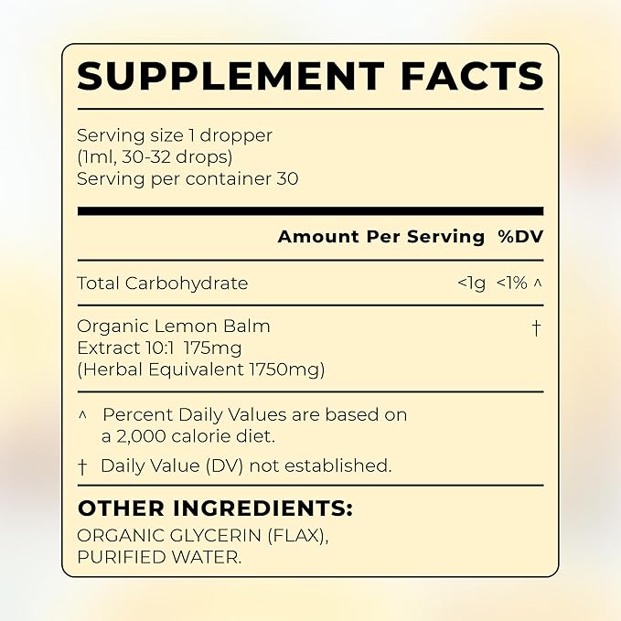 Organic Lemon Balm Drops (10:1) – Alcohol-Free Extract with only 3 Ingredients – Gentle After-Meal Digestive Comfort and Occasional Bloat Relief – Mix in Tea – USDA Organic, Kosher, Non-GMO – 1 fl oz